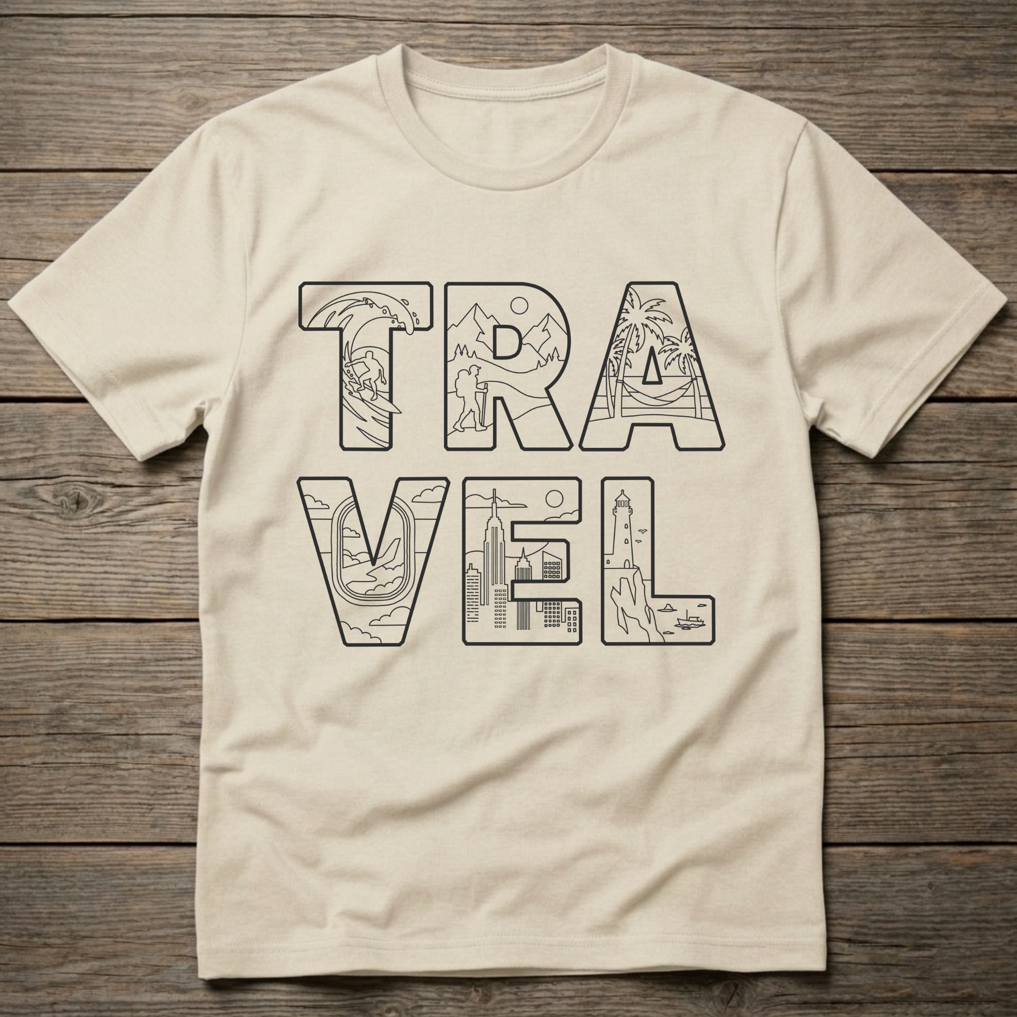 Travel Stacked Dark Outline